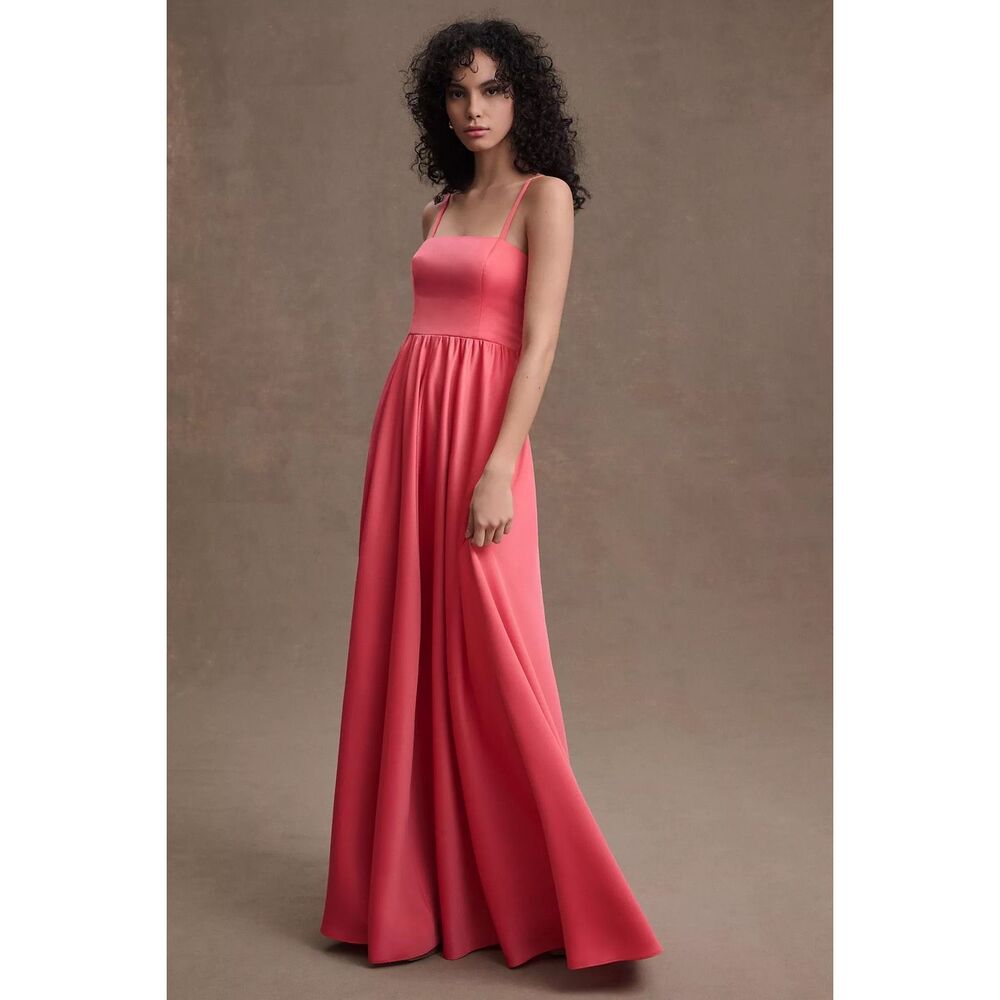 BHLDN /Anthropologie Elsie Straight-Neck Satin A-Line Gown